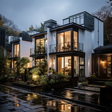 modern high-quality multi-family apartments in a modern architectural style, AI generated