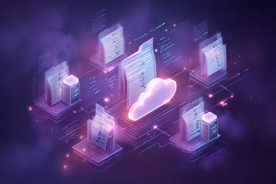 Online documentation database. AI document management system DMS concept. FTP (File Transfer Protocol), Secure FTP. Internet cloud technology, exchange information and data storage concept  