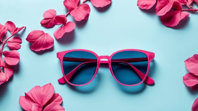 Still life summer tropical flat lay with attributes of vacation weekend on sea ocean AI Generative