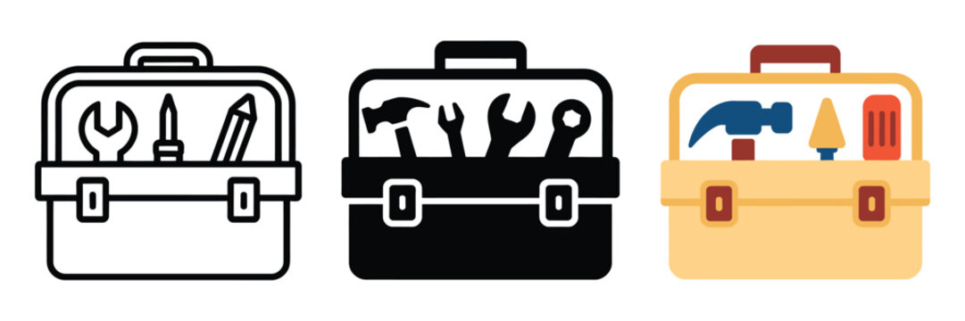  Tool Box icon set, vector featuring repair, maintenance, construction, and equipment symbols, clean editable shapes, modern professional design  