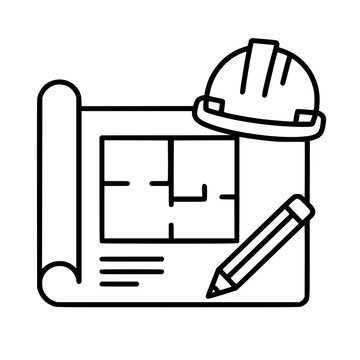 Construction plans icon flat outline in black