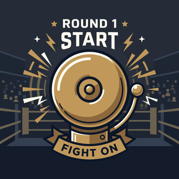 Boxing Ring Bell Start Of Round One Fight On Announcement Graphic