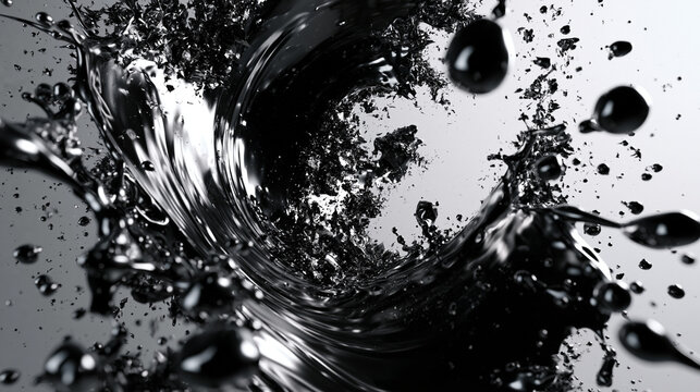 Abstract Splash of Glossy Black Liquid Oil Swirl