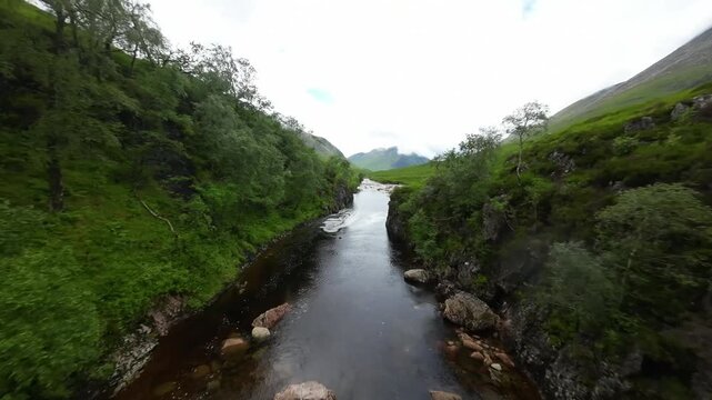 River canyon in Scottish highlands FPV Drone
