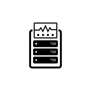 Database server health monitoring clipboard icon with vital statistics line graph vector illustration.