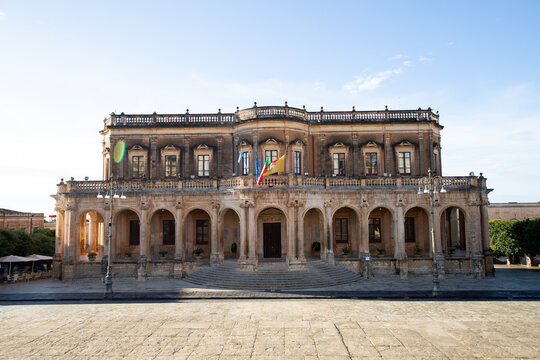 Noto, Italy; October 1, 2026: Palazzo Ducezio, which serves as the city's town hall.