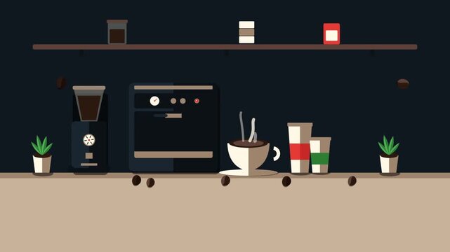 Minimalist Animated Coffee Preparation Scene