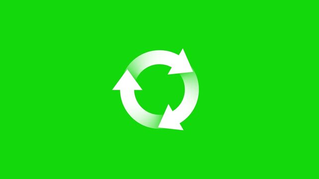 Three white arrows forming a circular rotation symbol on green background with alpha channel .refresh arrow icon Abstract arrow refresh and recycle arrow loading animation