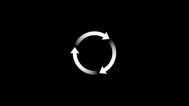 Animated white circular arrow icon on a black background, representing refresh, reload, or cycle function