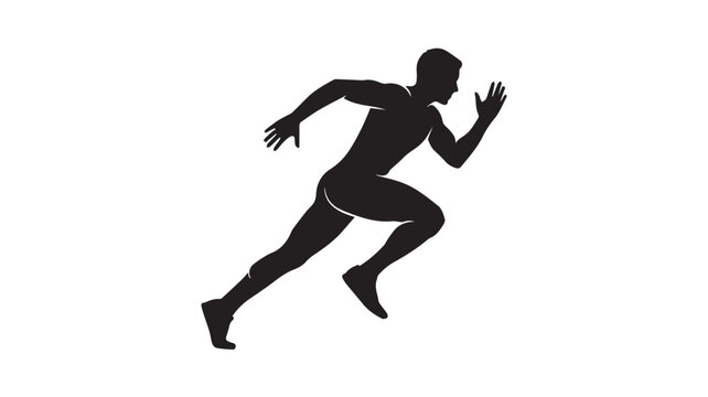 Runner silhouette demonstrates an athletic individual in mid-stride during a fast sprint exercise on a plain white background.