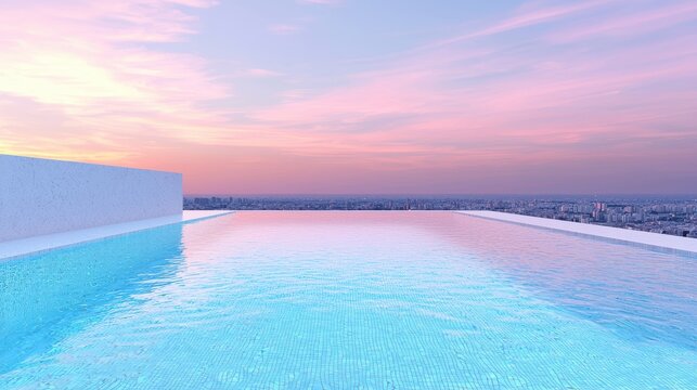 Modern Rooftop Pool A contemporary rooftop pool with minimalist design, shimmering water, and a breathtaking urban backdrop for a high end experience.