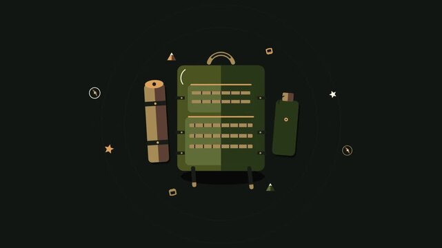 Minimalist Adventure Gear Animation with Hiking Backpack and Accessories