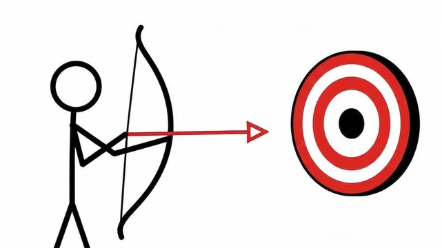 Animated Stick Figure Hitting Target Bullseye Marketing Strategy Concept