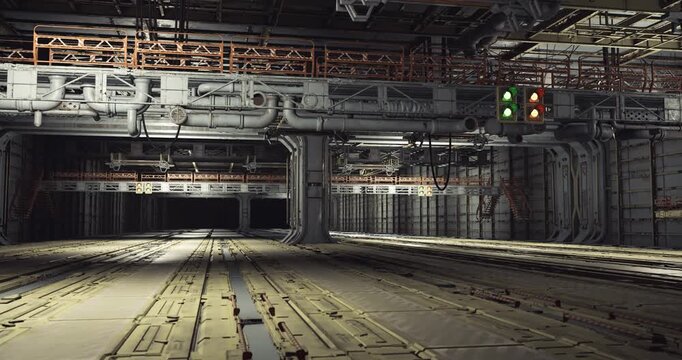 Smart industrial environment, Modern factory with advanced infrastructure, Factory layout featuring networked systems and bright illumination zones