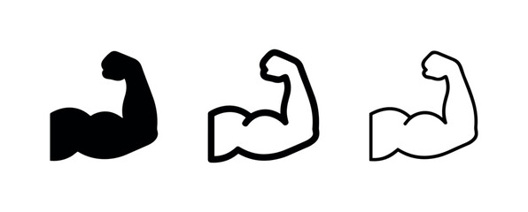 Fototapeta premium Bicep Muscle Arm Icons Set Representing Strength, Fitness, and Power