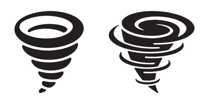 Tornado or hurricane vector symbols showing spinning motion for weather and storm disaster theme.