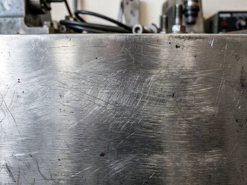 Brushed metal surface with random scratches and reflections