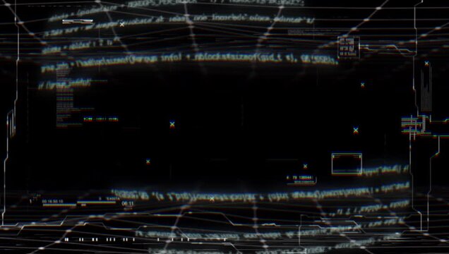 Futuristic digital video abstract background featuring complex code and network grids