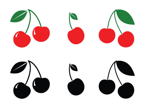 cherry vector icon set, cherry fruit logo symbol, vector illustration on white