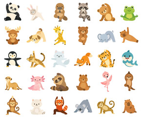 Obraz premium Cute Cartoon Animals Practicing Yoga and Meditation