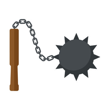 Medieval Flail Weapon with Spiked Metal Ball and Wooden Handle Isolated Graphic Design
