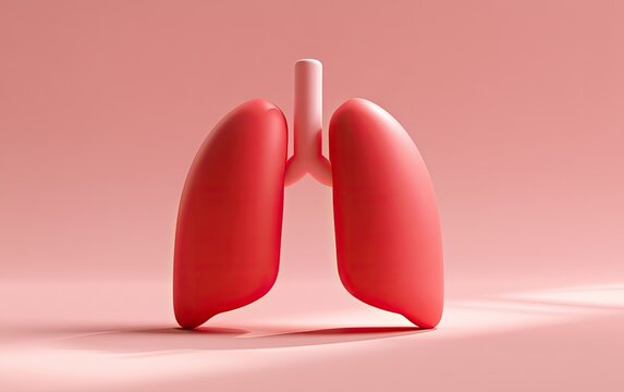 Stylized red lungs with trachea on a soft pink background