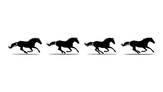 Galloping horse silhouette sequence showing running motion phases on a white background.