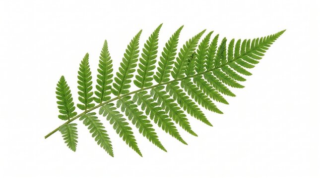 Detailed green fern leaf frond isolated on a pure white background