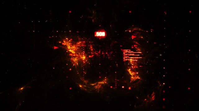 A futuristic video showing digital data streams and glowing energy fields in a dark void space environment
