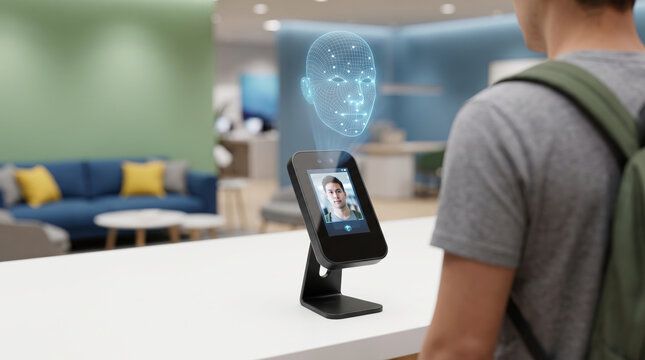 Biometric face scanner identity access control. Futuristic digital facial recognition system. identification verification id access, security protection