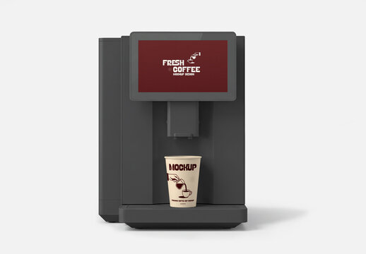 Coffee Vending Machine Mockup with Coffee Cup and Holder
