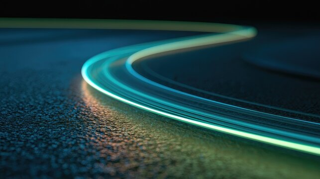Abstract Glowing Light Trails on Dark Textured Surface.