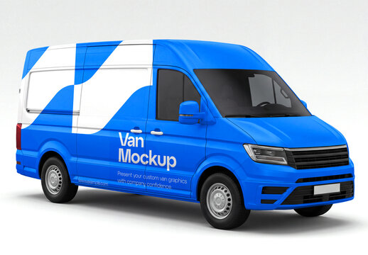 Van Mockup - Side View on White Background