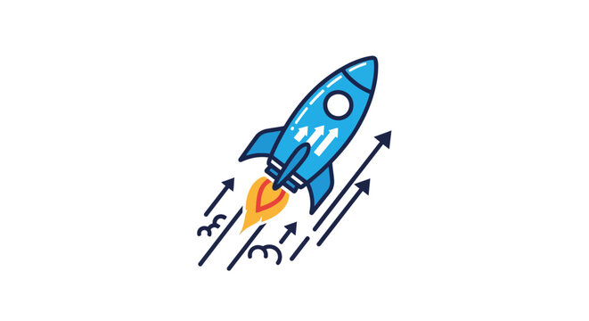 Blue Rocket Ship Blasting Off.