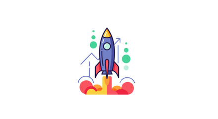 Fototapeta premium Blue Rocket Ship Launching Upwards.