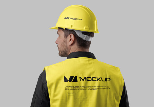 Yellow Hard Hat Safety Helmet Mockup Wearing Construction Worker