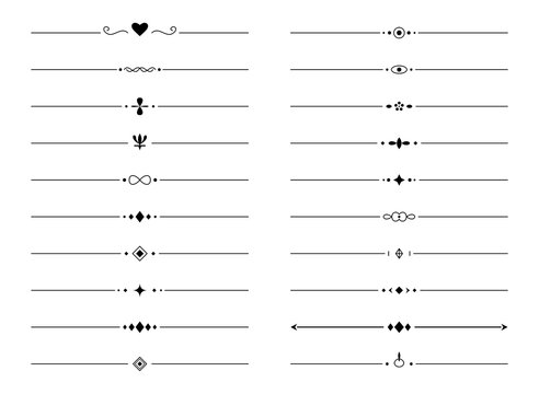 Set of decorative text dividers and paragraph separators for page design, isolated on transparent background