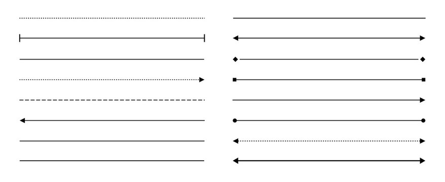 Collection of various line dividers and separators with different ends isolated on transparent background