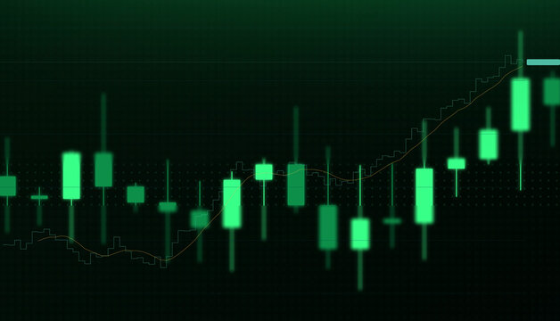 Green financial candlestick chart showing a bullish market trend on a dark background, perfect for investment analysis and stock market concepts.