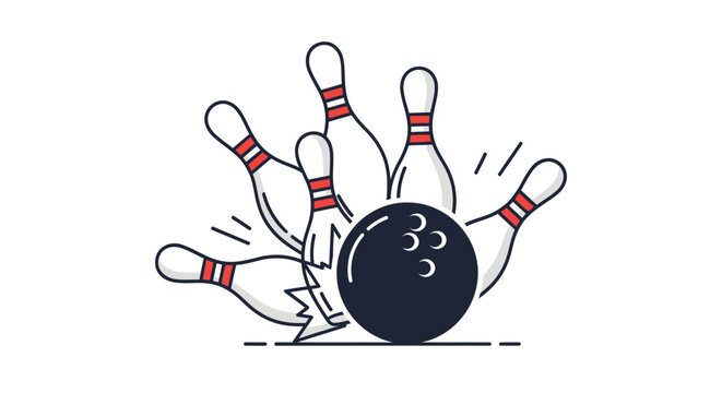 Bowling pins and ball in motion.