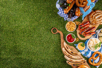 Naklejka premium Oktoberfest picnic and barbecue food, Oktoberfest bavarian party menu
