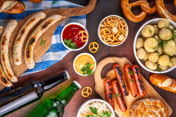 Naklejka premium Oktoberfest picnic and barbecue food, Oktoberfest bavarian party menu