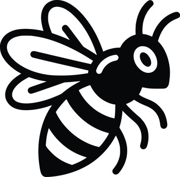 A black and white illustration of a bee on transparent background