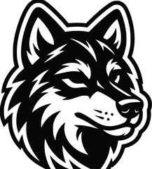 Obraz premium A black and white illustration of a wolf's head on transparent background