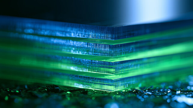 Macro shot of glowing internal layers of a next-generation solid-state battery
