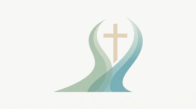 Abstract Christian Cross Logo with Fluid Organic Shapes Symbolizing Faith Peace and Spiritual Growth in Pastel Tones
