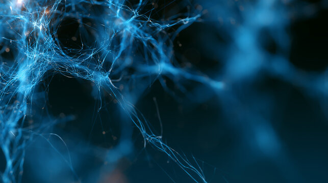 Abstract 3D visualization of glowing neural networks and brain interface