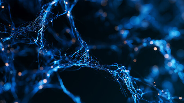Abstract 3D visualization of glowing neural networks and brain interface