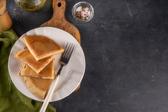 American Pancake Stuffed with Cheese and Ham