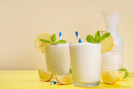 Whipped lemonade or mojito cocktail, lemonade milkshake